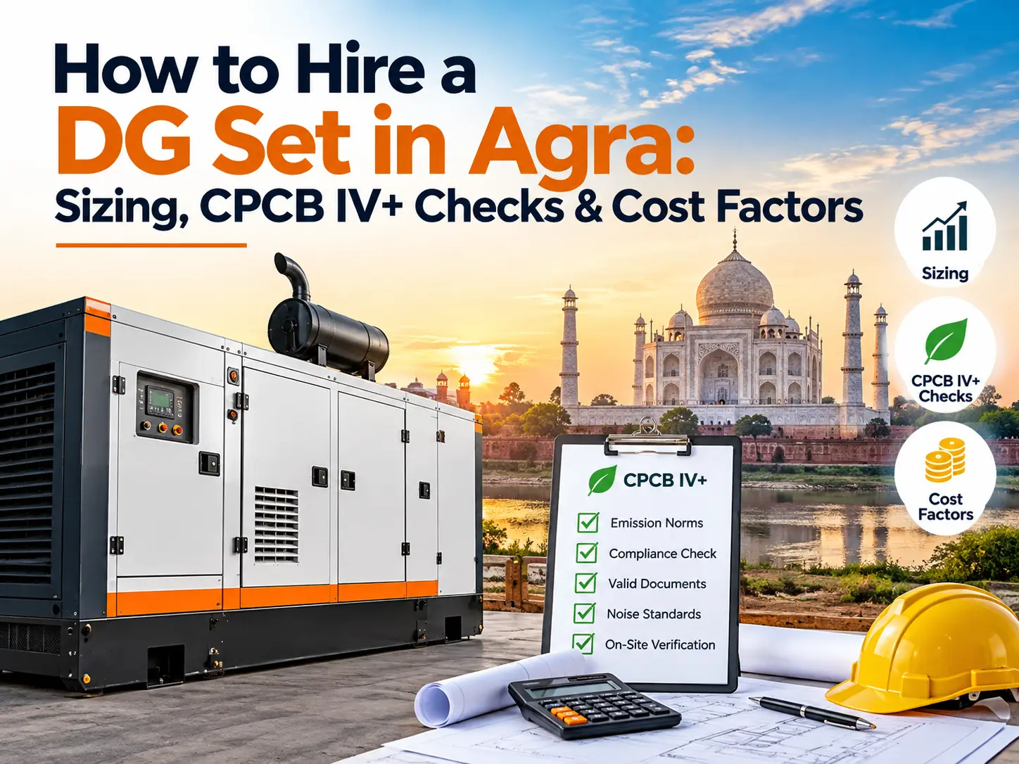 How to Hire a DG Set in Agra: Sizing, CPCB IV+ Checks & Cost Factors

