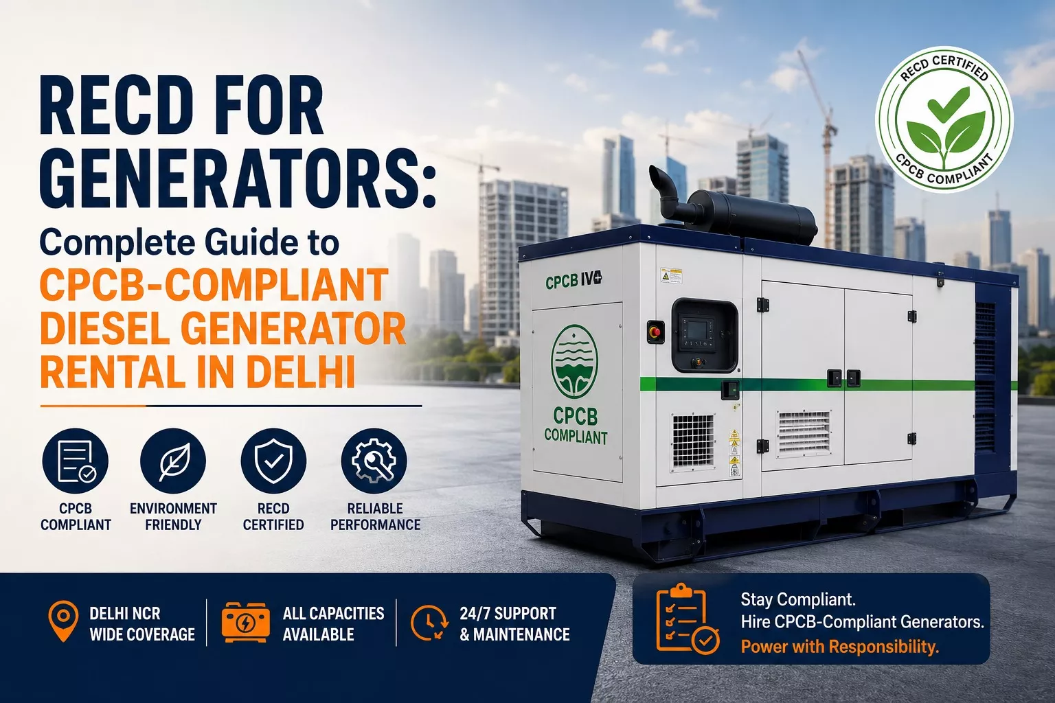 RECD for Generators: Complete Guide to CPCB-Compliant Diesel Generator Rental in Delhi NCR (2026)