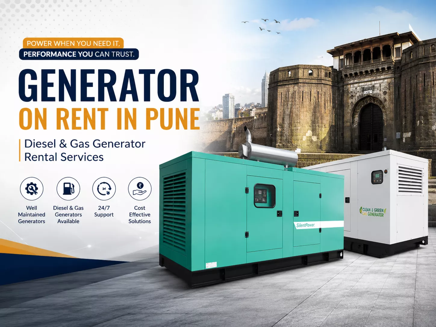 Generator on Rent in Pune: Diesel & Gas Generator Rental Services
